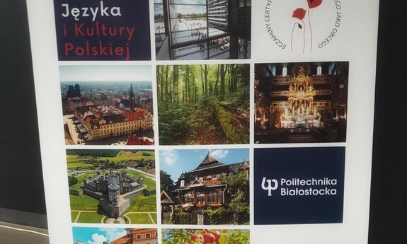 Baner reklamujący kursy języka polskiego